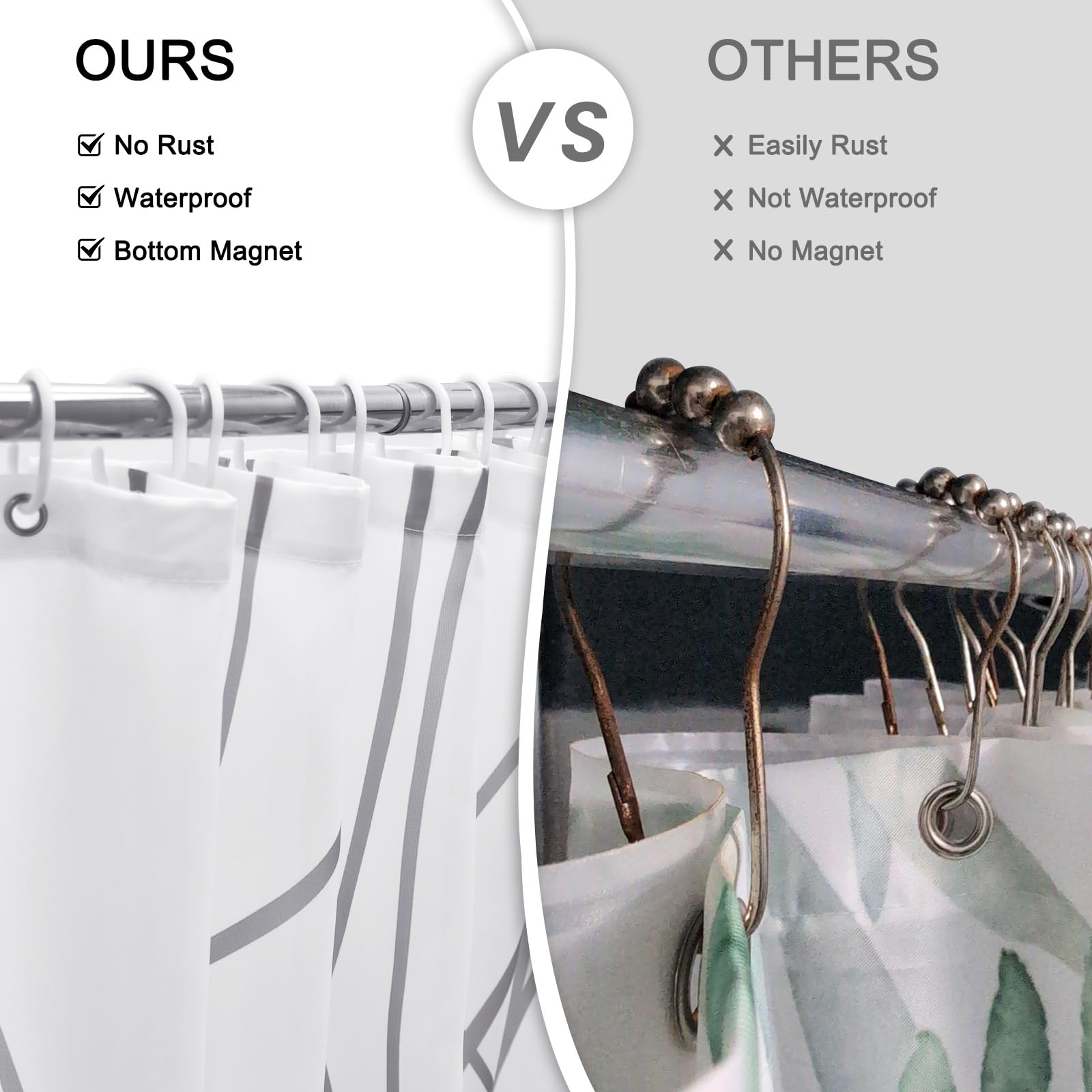 Punkray Grey and White Striped Fabric Shower Curtain for Bathroom with 12 Hooks  Shower Curtains for Bathroom 78 Inches Long  Weighted Hem Waterproof Bath Accessories Hotel Style - Machine Washable